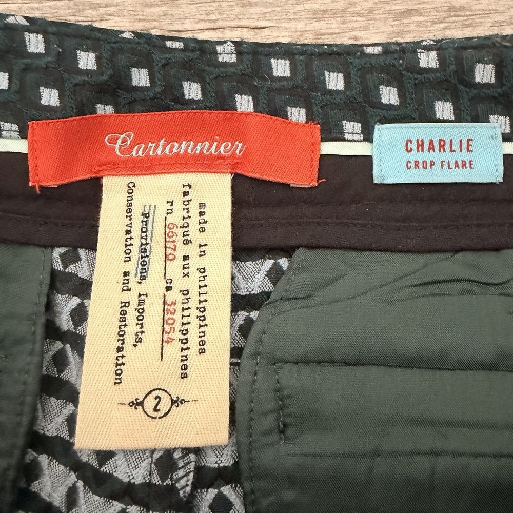 Cartonnier Anthropologie Charlie Crop Flare Pants Size 2 Green Teal Tweed - Picture 7 of 11